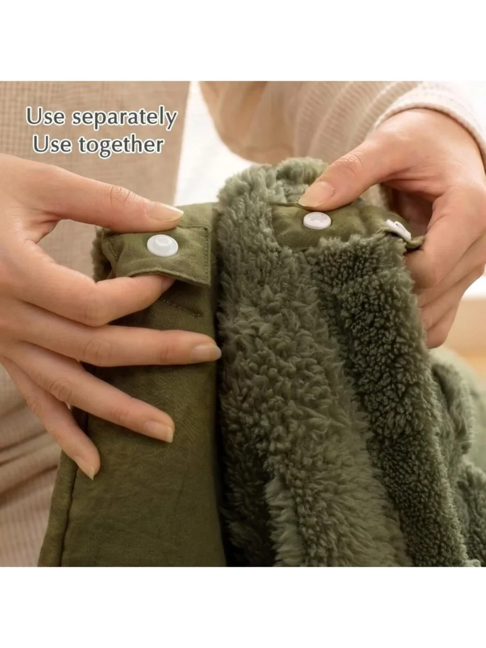 Cozy 4pc King Comforter Set with Detachable Fluffy Blanket in Olive Green